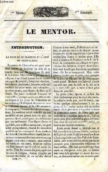 LE MENTOR, JOURNAL DU JEUNE AGE, TOME I, JUILLET 1833-1834, …