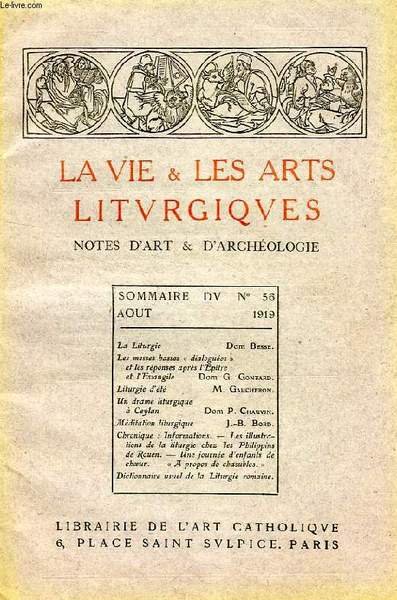 LA VIE & LES ARTS LITURGIQUES, N° 56, AOUT 1919