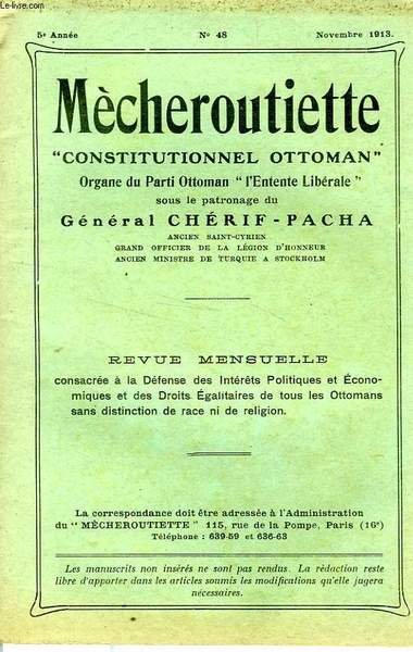MECHEROUTIETTE 'CONSTITUTIONNEL OTTOMAN', ORGANE DU PARTI RADICAL OTTOMAN, 5e ANNEE, …