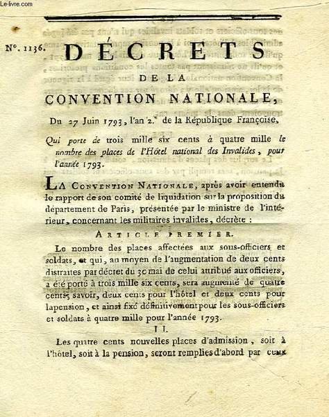 DECRETS DE LA CONVENTION NATIONALE, N° 1136, QUI PORTE DE …