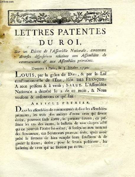 LETTRES PATENTES DU ROI, SUR UN DECRET DE L'ASSEMBLEE NATIONALE, …