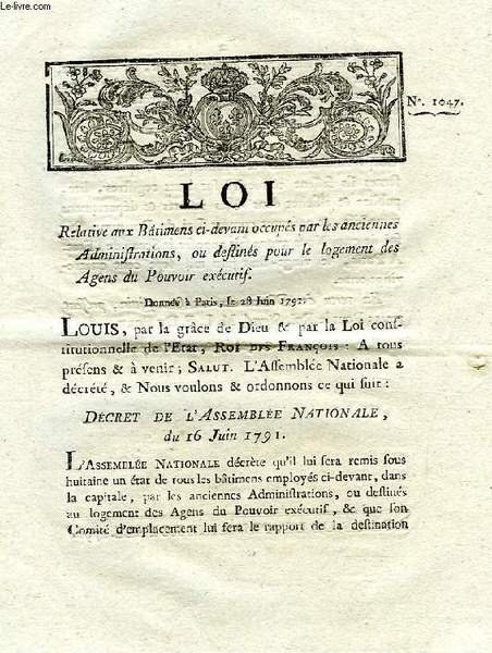 LOI, N° 1047, RELATIVE AUX BATIMENS CI-DEVANT OCCUPES PAR LES …