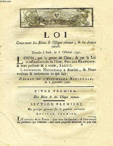 LOI CONCERNANT LES BIENS & USAGES RURAUX & LA POLICE …