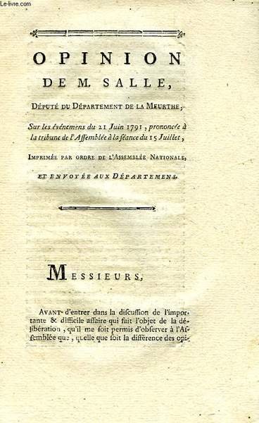 OPINION DE M. SALLE, DEPUTE DU DEPARTEMENT DE LA MEURTHE, … | Immagine principale