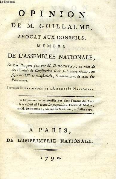 OPINION DE M. GUILLAUME, AVOCAT AUX CONSEILS, MEMBRE DE L'ASSEMBLEE … | Immagine principale