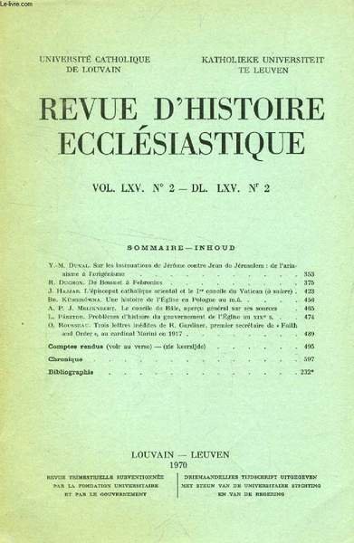 REVUE D'HISTOIRE ECCLESIASTIQUE, VOL. LXV, N° 2 - DL. LXV, … | Immagine principale