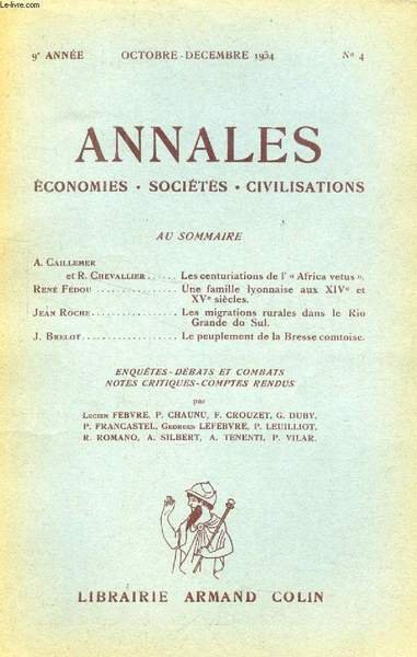 ANNALES ECONOMIES, SOCIETES, CIVILISATIONS, 9e ANNEE, N° 4, OCT.-DEC. 1954 …
