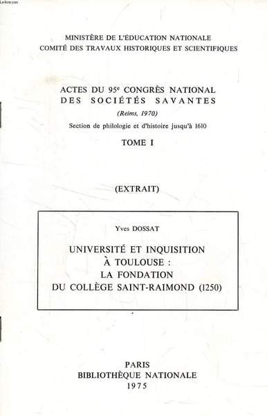 ACTES DU 95e CONGRES NATIONAL DES SOCIETES SAVANTES, TOME I …