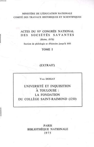 ACTES DU 95e CONGRES NATIONAL DES SOCIETES SAVANTES, TOME I …