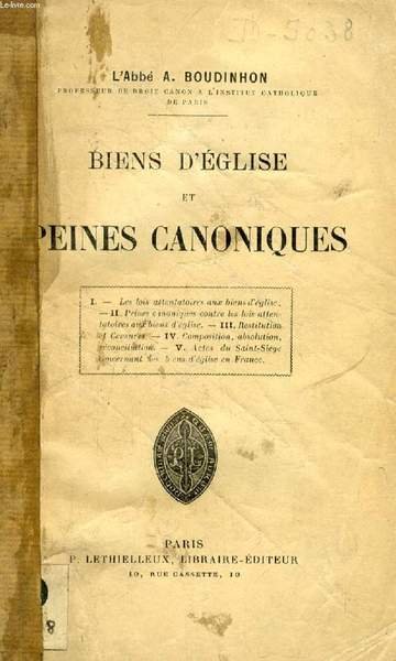 BIENS D'EGLISE ET PEINES CANONIQUES