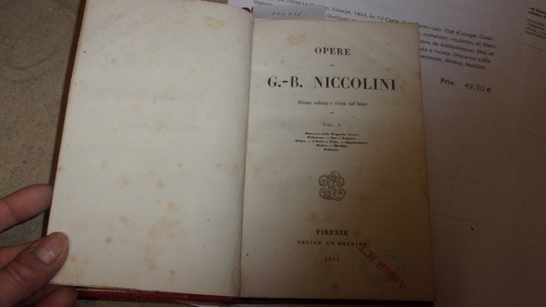 OPERE DI G.-B. NICCOLINI, VOL. I (Discorso sulla Tragedia Greca, Polissena, Inno e temisto, Edipo, I Sette a Tebe, Agamennone, Medea, Matilde, Nabucco)
