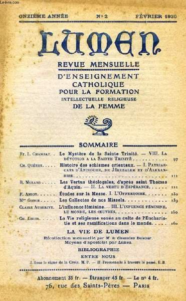 LUMEN, 11e ANNEE, N° 2, FEV. 1930 (Sommaire: Fr. L. … | Immagine principale