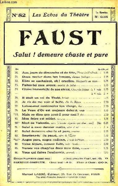 FAUST, SALUT DEMEURE CHASTE ET PURE