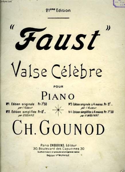FAUST VALSE CELEBRE POUR PIANO