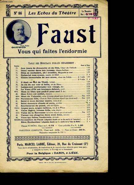 FAUST N° 86 VOUS QUI FAITES L'ENDORMIE.