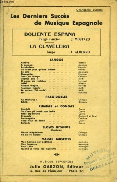 DOLIENTE ESPANA TANGO CANCION / LA CLAVELERA TANGO | Immagine principale