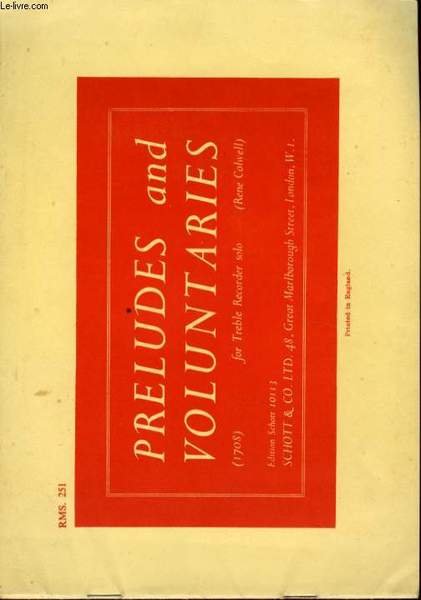 PRELUDES AND VOLUNTARIES FOR TREBLE RECORDER SOLO | Immagine principale