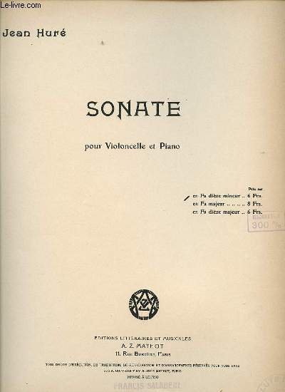 SONATE POUR VIOLONCELLE ET PIANO.