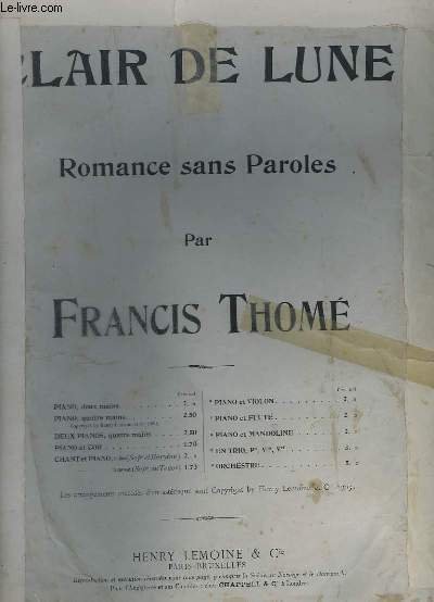 CLAIR DE LUNE - ROMANCE SANS PAROLES
