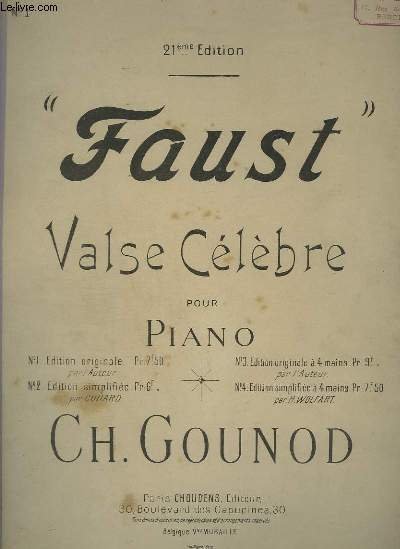 FAUST - VALSE CELEBRE POUR PIANO.