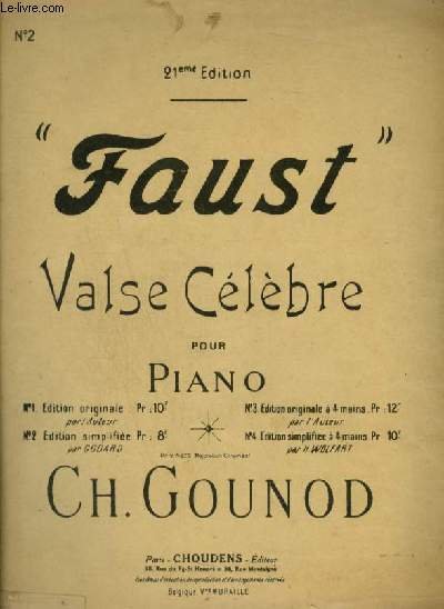 FAUST - VALSE CELEBRE POUR PIANO.