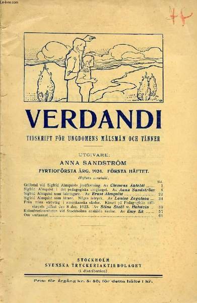 VERDANDI, FYRTIOF RSTA RG. 1924, F RSTA H FTET, TIDSKRIFT F R UNGDOMENS M LSM N OCH V NNER - Libro