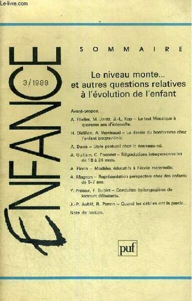 ENFANCE -3/1989 - LE NIVEAU MONTE . ET AUTRES QUESTIONS …