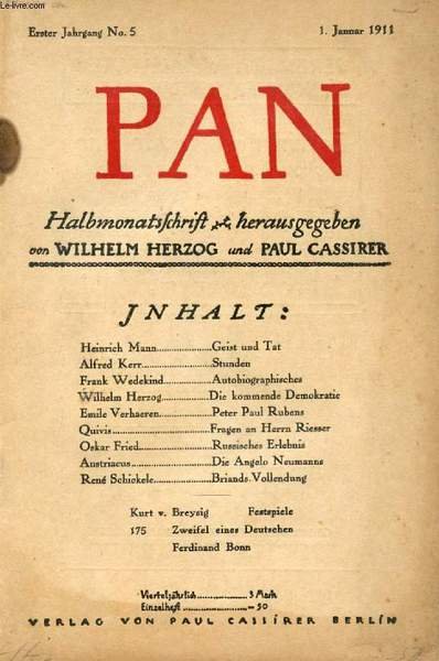 PAN, HALBMONATSSCRIFT, 1. JAHRG., N� 6, JAN. 1911 (Inhalt: Heinnch …