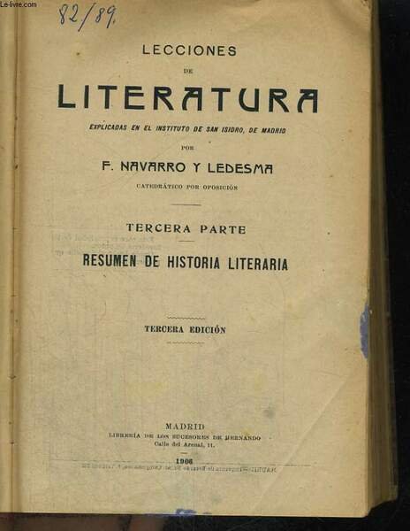 LECCIONES DE LITERATURA, TERCERA PARTE, RESUMEN DE HISTORIA LITERARIA | Immagine principale