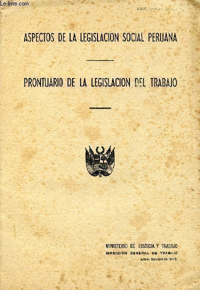 ASPECTOS DE LA LEGISLACION SOCIAL PERUANA, PRONTUARIO DE LA LEGISLACION DEL TRABAJO