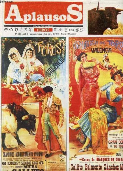 APLAUSOS, SEMANARIO TAURINO, A�O IX, N� 390, MARZO 1985 (Sumario: La opinion de Vicente Zabala. Fallas 85. Antonio Borrero Chamaco, la personalidad (y II).)