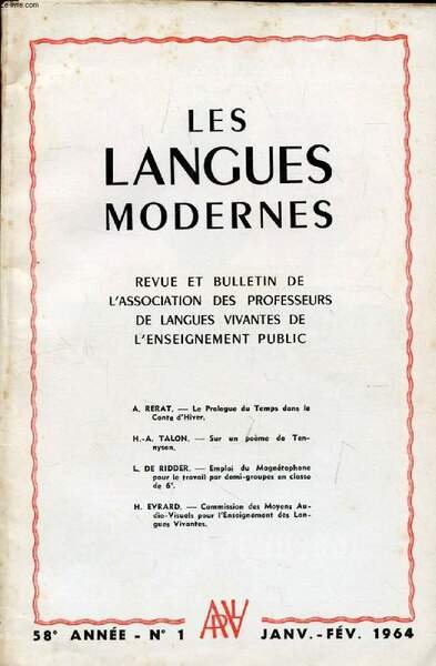 LES LANGUES MODERNES, 58e ANNEE, N� 1, JAN.-FEV. 1964 (Sommaire: …