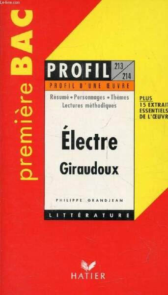 ELECTRE, J. GIRAUDOUX, PREMIERE BAC (Profil Litt�rature, Profil d'une Oeuvre, …