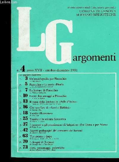LGargomenti, anno XVII, n°4, ottobre-dicembre 1981 : Un'encyclopedia per Pinocchio, …