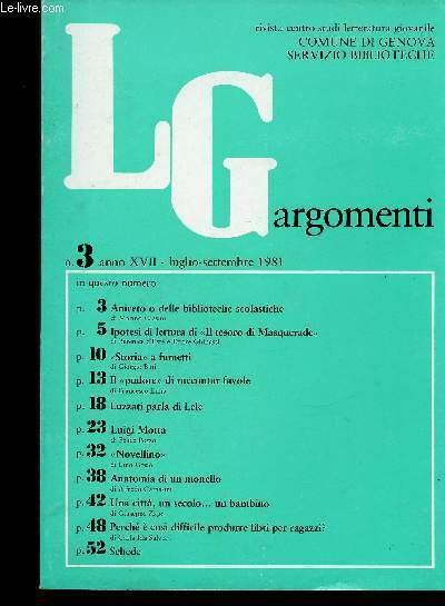 LGargomenti, anno XVII, n°3, luglio-settembre 1981 : Aniceto o delle … | Immagine principale