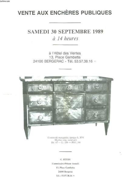 Vente aux Enchère Publiques de Mobilier ancien.