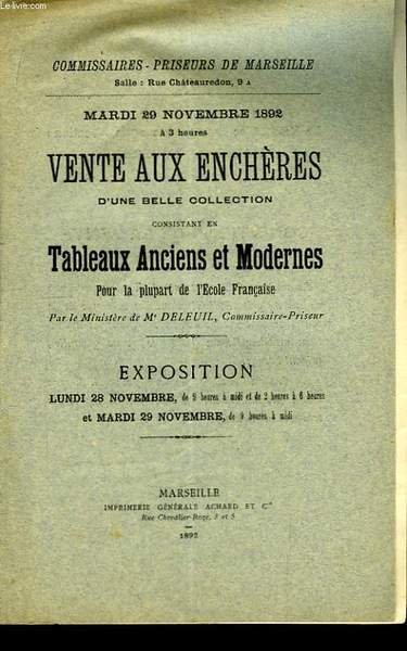 Vente aux Enchères d'une belle collection, consistant en Tableaux Anciens …