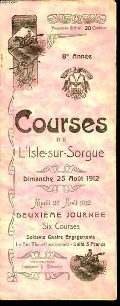 Programme Officiel, des Courses de L'Isle-sur-Sorgue. Dimanche 25 août 1912 | Immagine principale