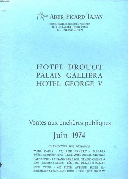 Catalogue de Vente aux Enchères Publiques. Hôtel Drouot, Palais Galliera, …