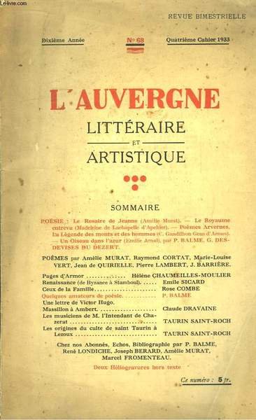 L'Auvergne Littéraire et Artisitique. N°68, 10ème année.