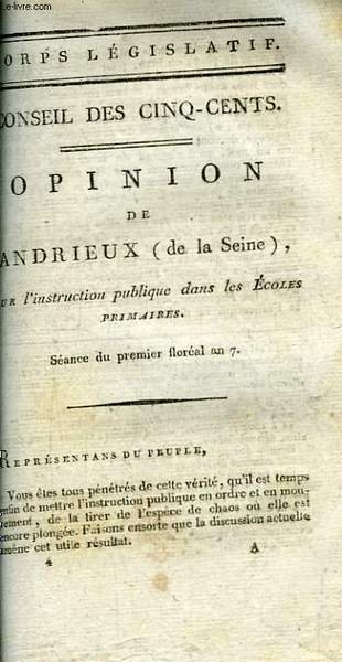 Opinion sur l'Instruction Publique dans les Ecoles Primaires. Séance du … | Immagine principale