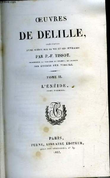 Oeuvres de Delille. TOME II : L'Enédie, 1ère partie. | Immagine principale