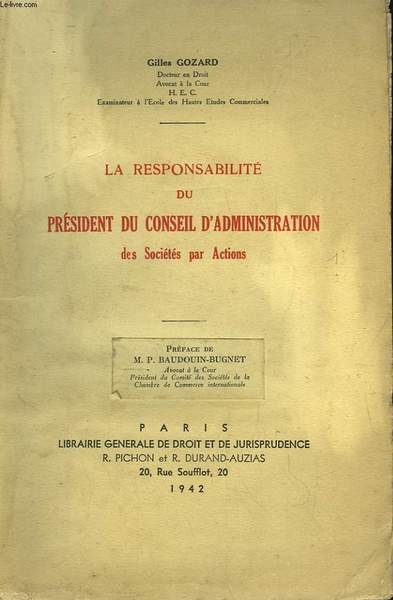 La Responsabilité du Président du Conseil d'Administration des Sociétés par …