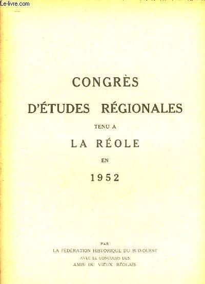 Congrès d'Etudes Régionales, tenu à la Réole en 1952