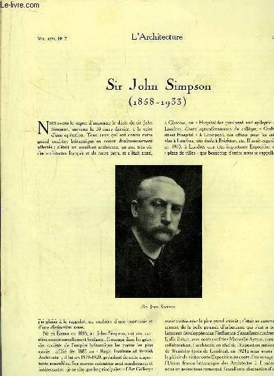 L'Architecture. N°7 - Volume XLVI : Sir John Simpson (1858 … | Immagine principale