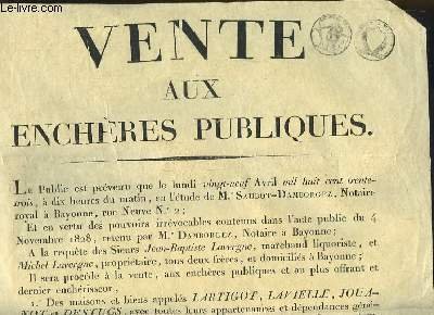 Affiche d'une Vente aux Enchères Publiques des Maisons et Biens …