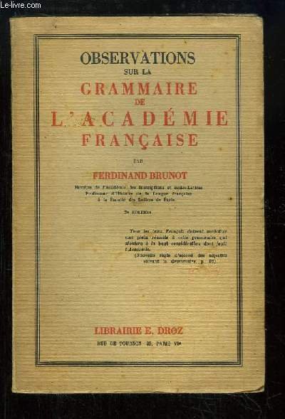 Observations sur la Grammaire de l'Academie Française.