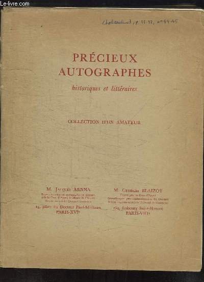 Précieux Autographes historiques et littéraires. Collection d'un Amateur. Catalogue de …