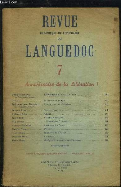 REVUE HISTORIQUE ET LITTERAIRE DU LANGUEDOC - N°7 : ANNIVERSAIRE …