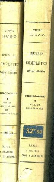 OEUVRES COMPLETES DE VICTOR HUGO - PHILOSOPHIE - 2 VOLUMES … | Immagine principale